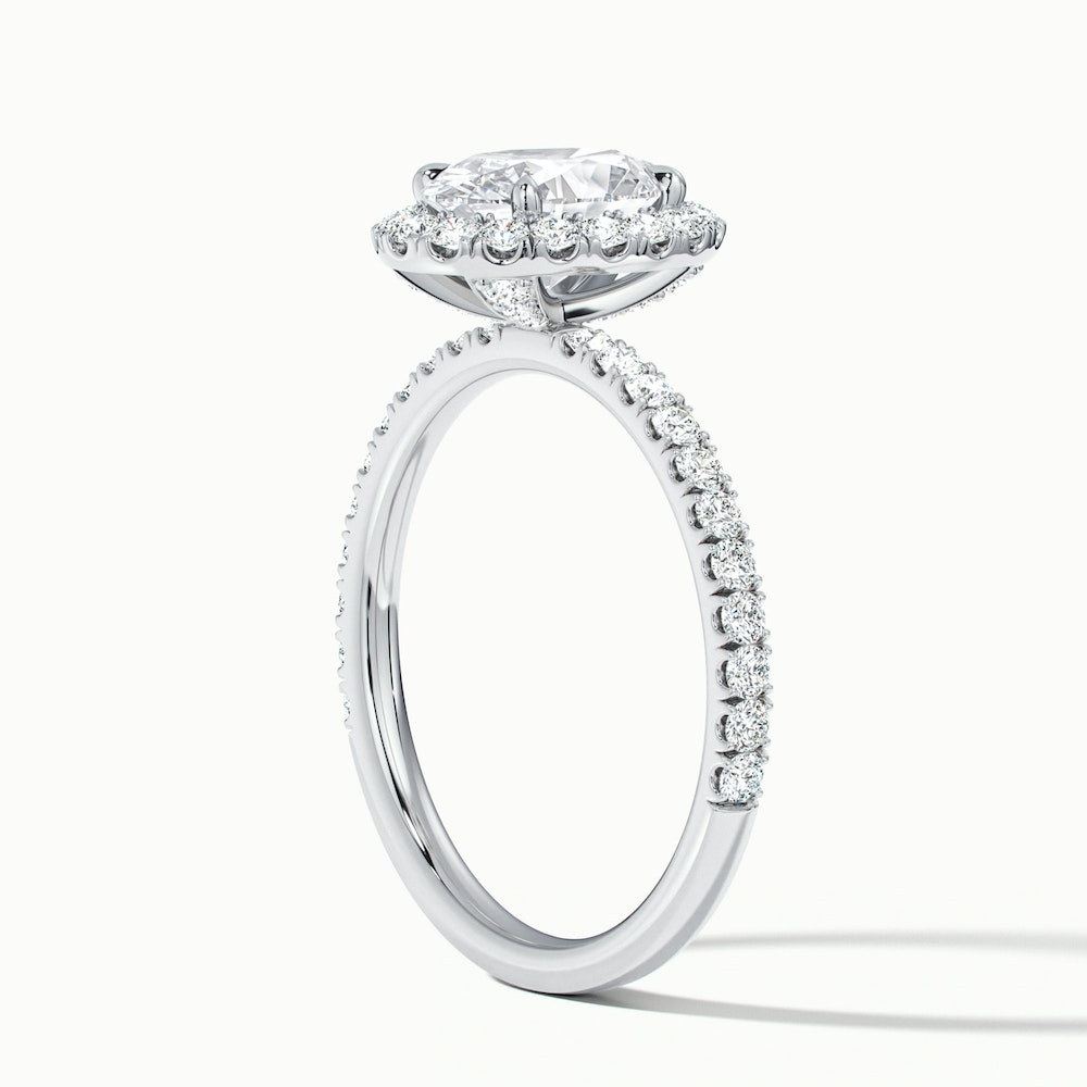 Grace 2 Carat Oval Halo Pave Moissanite Engagement Ring in 18k White Gold