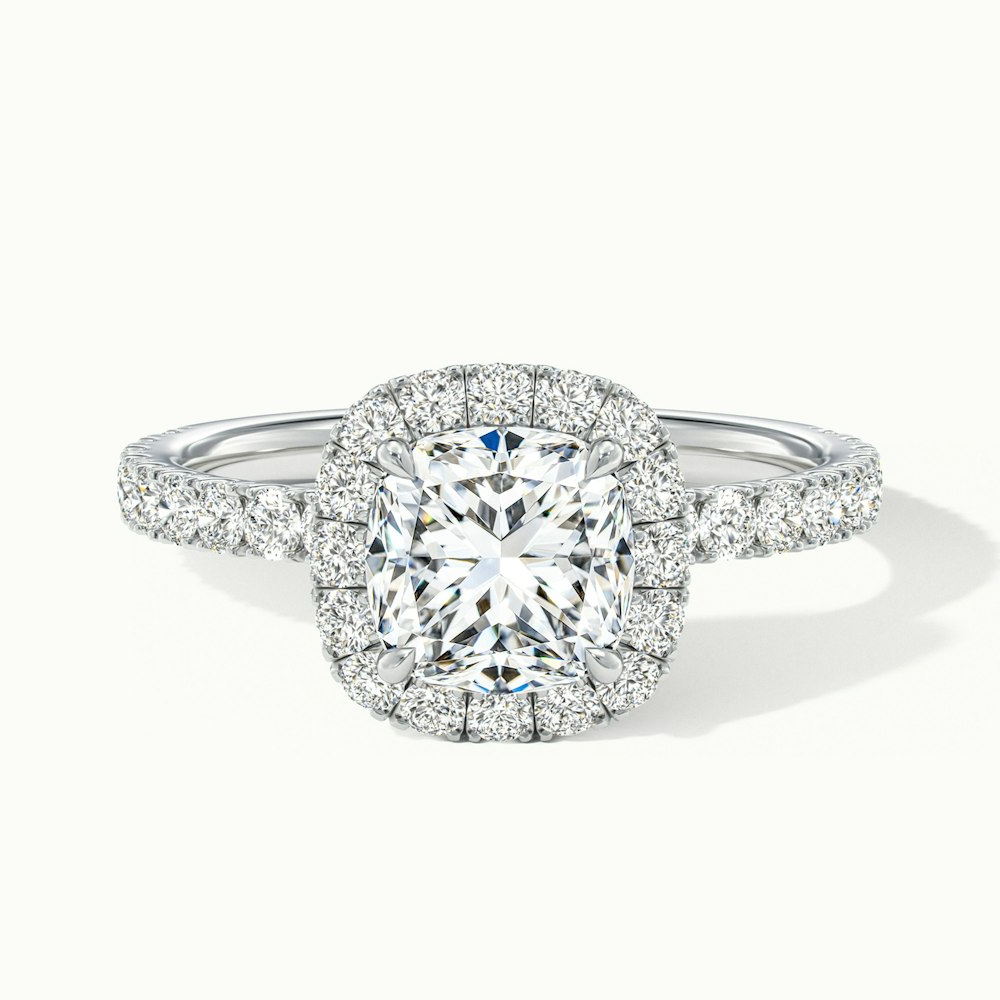 Gina 5.5 Carat Cushion Cut Halo Scallop Moissanite Engagement Ring in Platinum