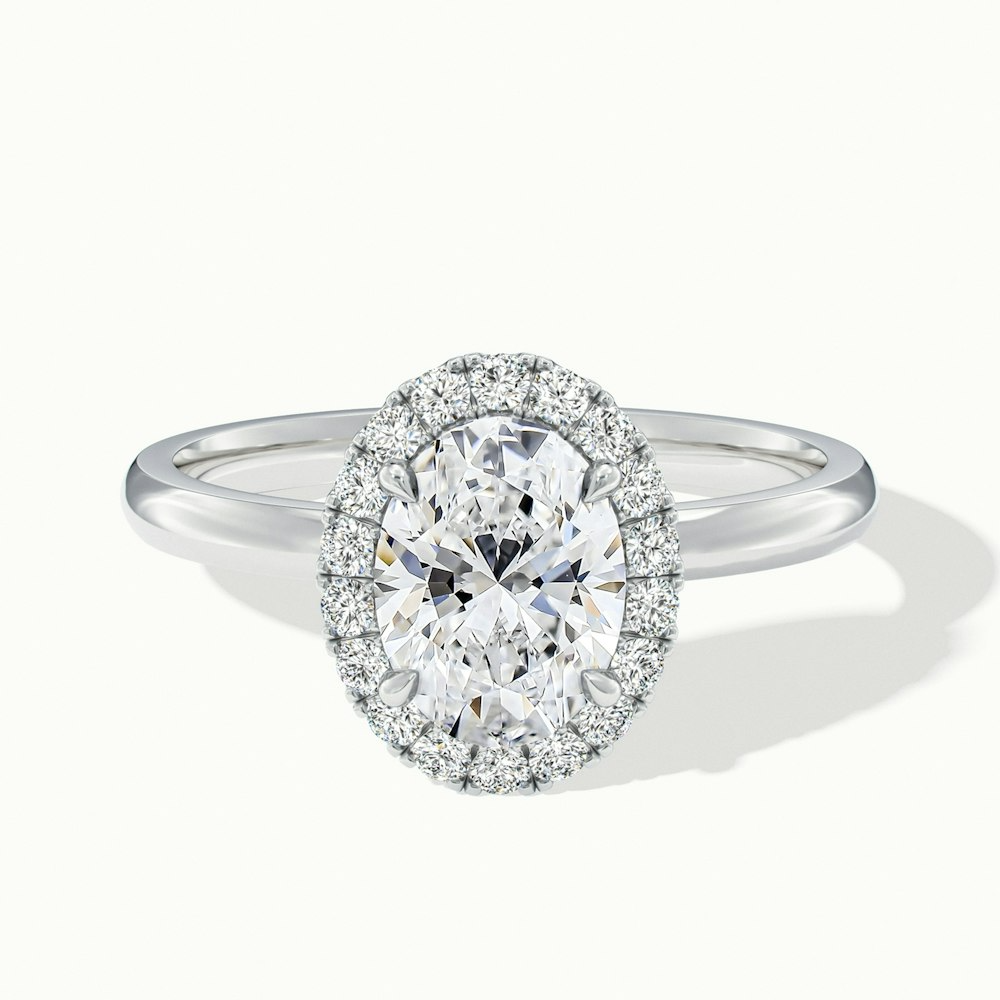 Cris 3.5 Carat Oval Halo Moissanite Engagement Ring in 14k White Gold