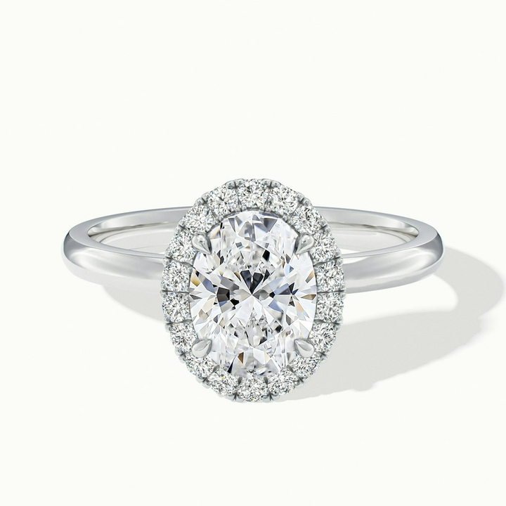 Cris 3.5 Carat Oval Halo Moissanite Engagement Ring in 14k White Gold