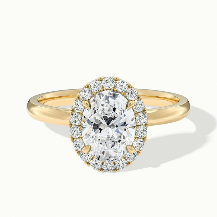 Cris 1.5 Carat Oval Halo Moissanite Engagement Ring in 10k Yellow Gold