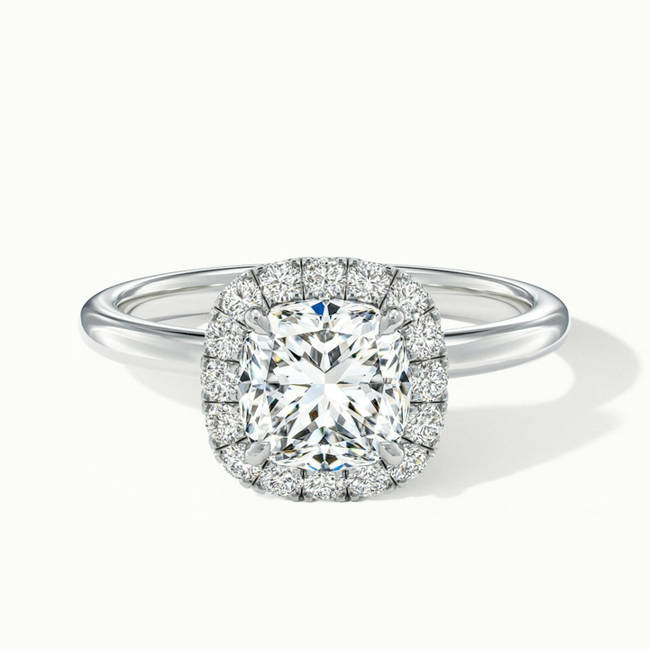 Nora 2.5 Carat Cushion Cut Halo Lab Grown Diamond Ring in 14k White Gold