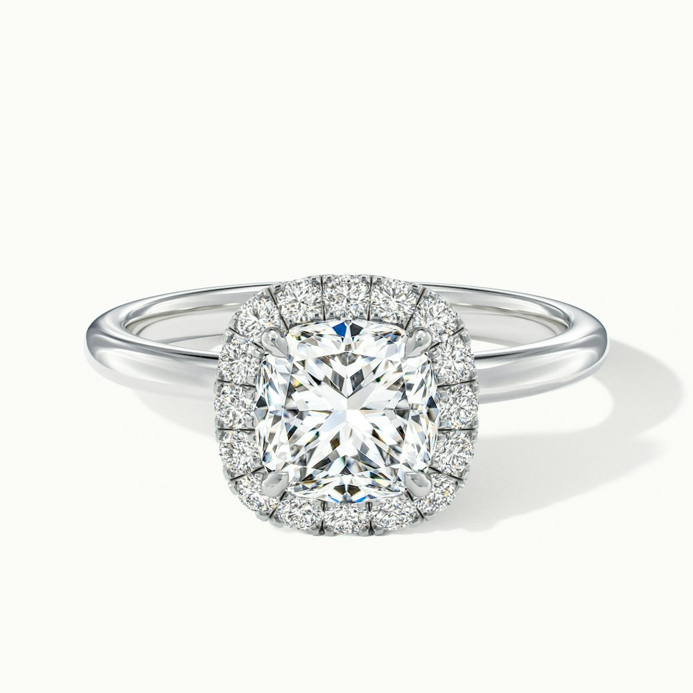 Nora 1.5 Carat Cushion Cut Halo Lab Grown Diamond Ring in 18k White Gold