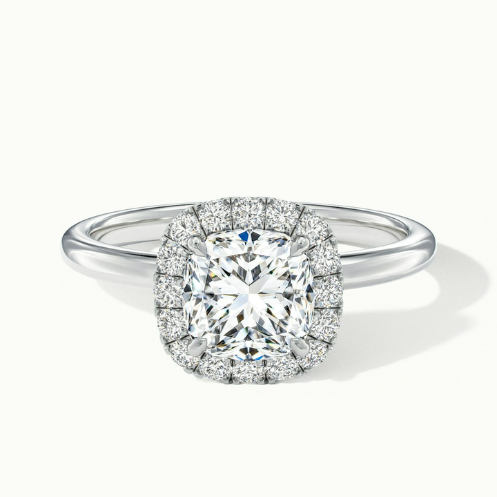 Claire 5 Carat Cushion Cut Halo Moissanite Engagement Ring in 10k White Gold