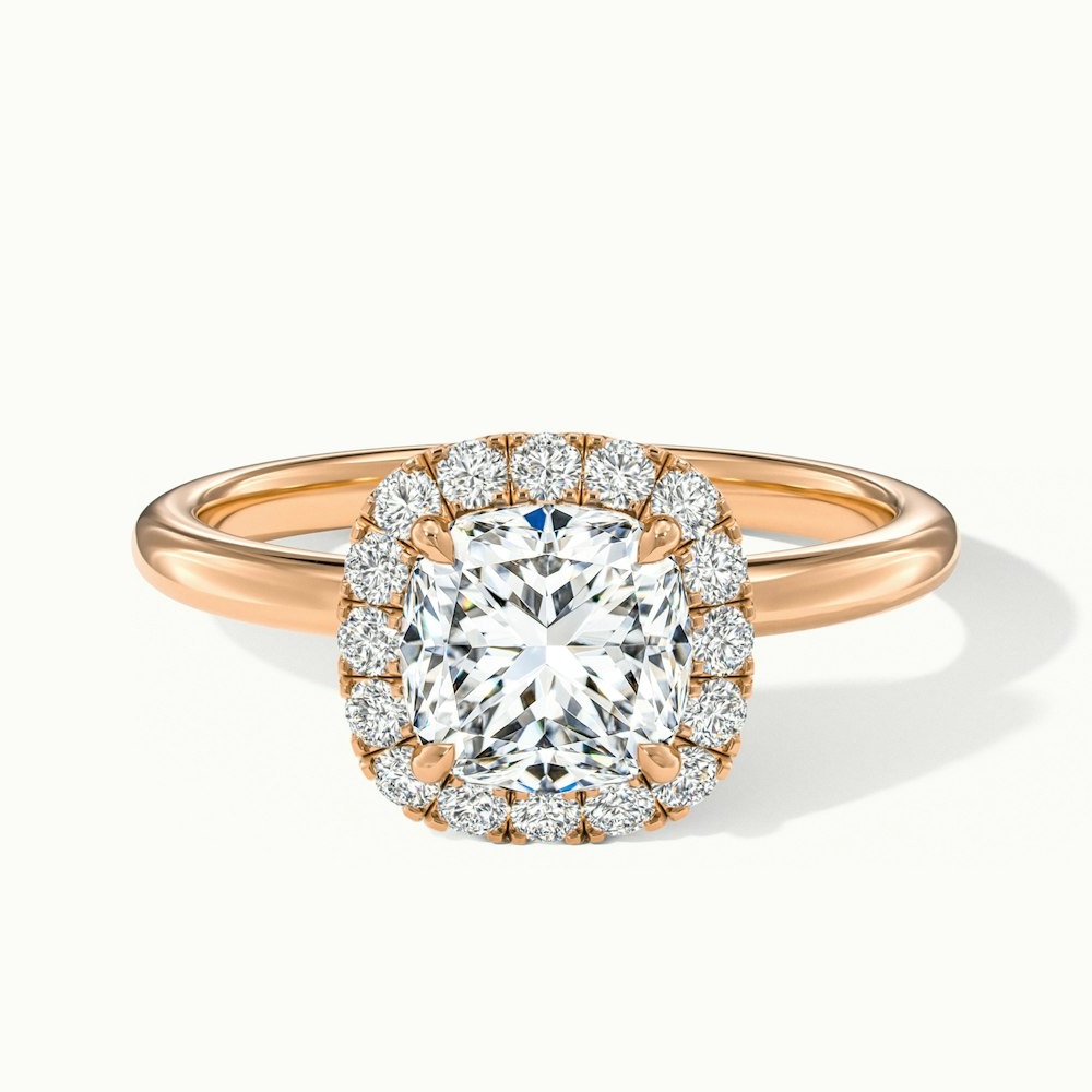 Nora 3.5 Carat Cushion Cut Halo Lab Grown Diamond Ring in 18k Rose Gold