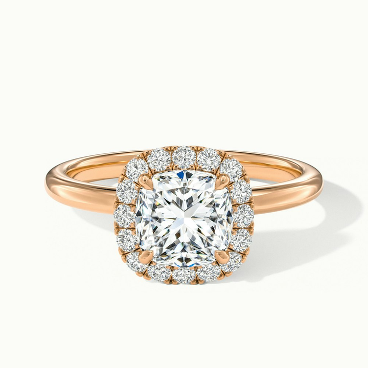 Claire 1 Carat Cushion Cut Halo Moissanite Engagement Ring in 14k Rose Gold