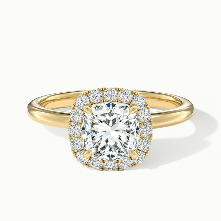 Nora 1.5 Carat Cushion Cut Halo Lab Grown Diamond Ring in 14k Yellow Gold