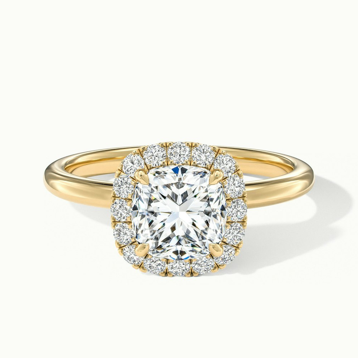 Claire 1.5 Carat Cushion Cut Halo Moissanite Engagement Ring in 10k Yellow Gold