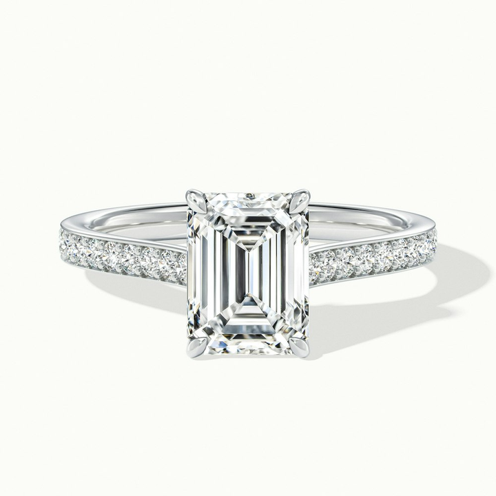 Chase 4.5 Carat Emerald Cut Solitaire Pave Moissanite Engagement Ring in 14k White Gold