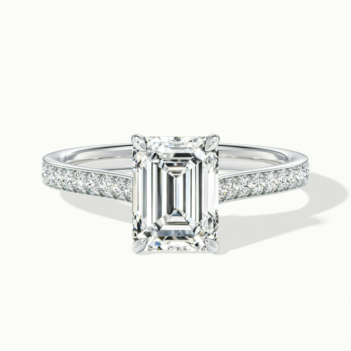 Chase 1 Carat Emerald Cut Solitaire Pave Moissanite Engagement Ring in 14k White Gold