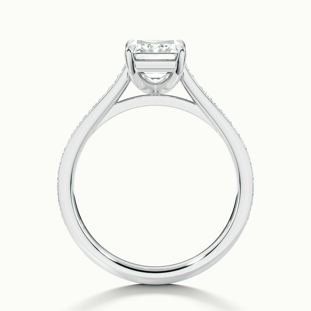 Chase 3 Carat Emerald Cut Solitaire Pave Moissanite Engagement Ring in 18k White Gold