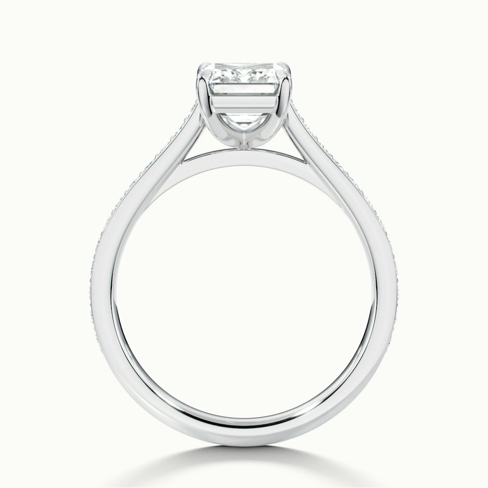 Chase 2.5 Carat Emerald Cut Solitaire Pave Moissanite Engagement Ring in 18k White Gold
