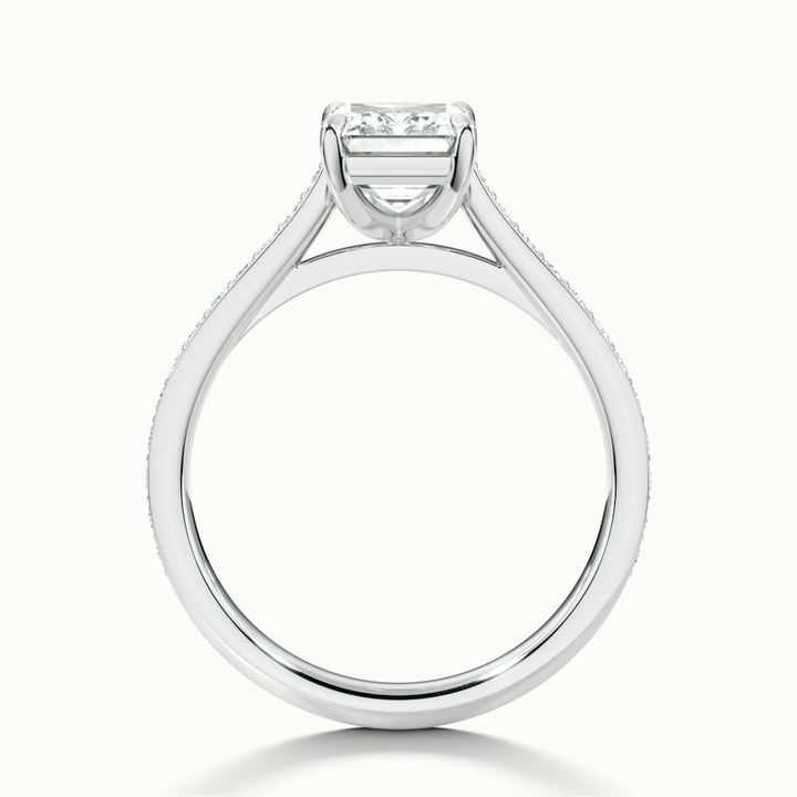 Chase 2 Carat Emerald Cut Solitaire Pave Moissanite Engagement Ring in 10k White Gold