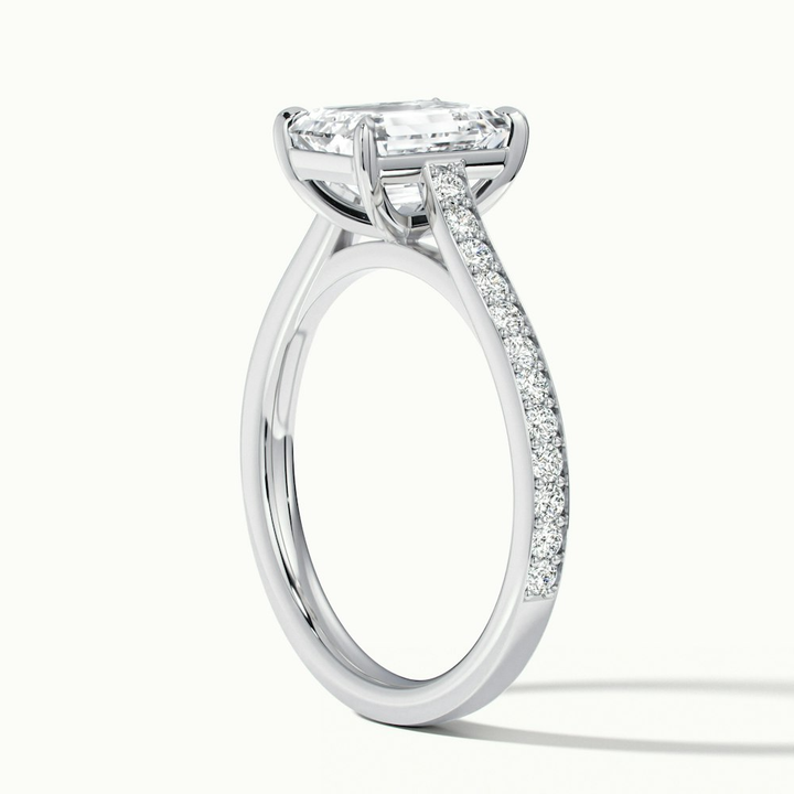 Eliza 1.5 Carat Emerald Cut Solitaire Pave Lab Grown Diamond Ring in 18k White Gold