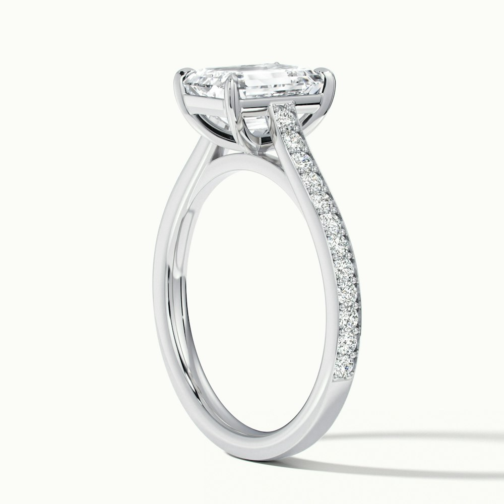 Chase 2 Carat Emerald Cut Solitaire Pave Moissanite Engagement Ring in 10k White Gold