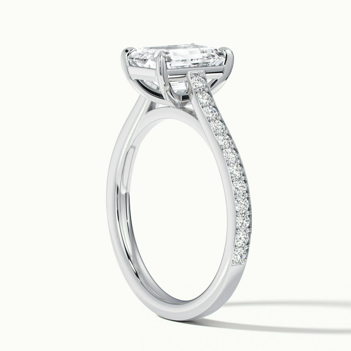 Eliza 2.5 Carat Emerald Cut Solitaire Pave Lab Grown Diamond Ring in 18k White Gold