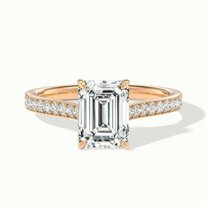 Eliza 2 Carat Emerald Cut Solitaire Pave Lab Grown Diamond Ring in 14k Rose Gold