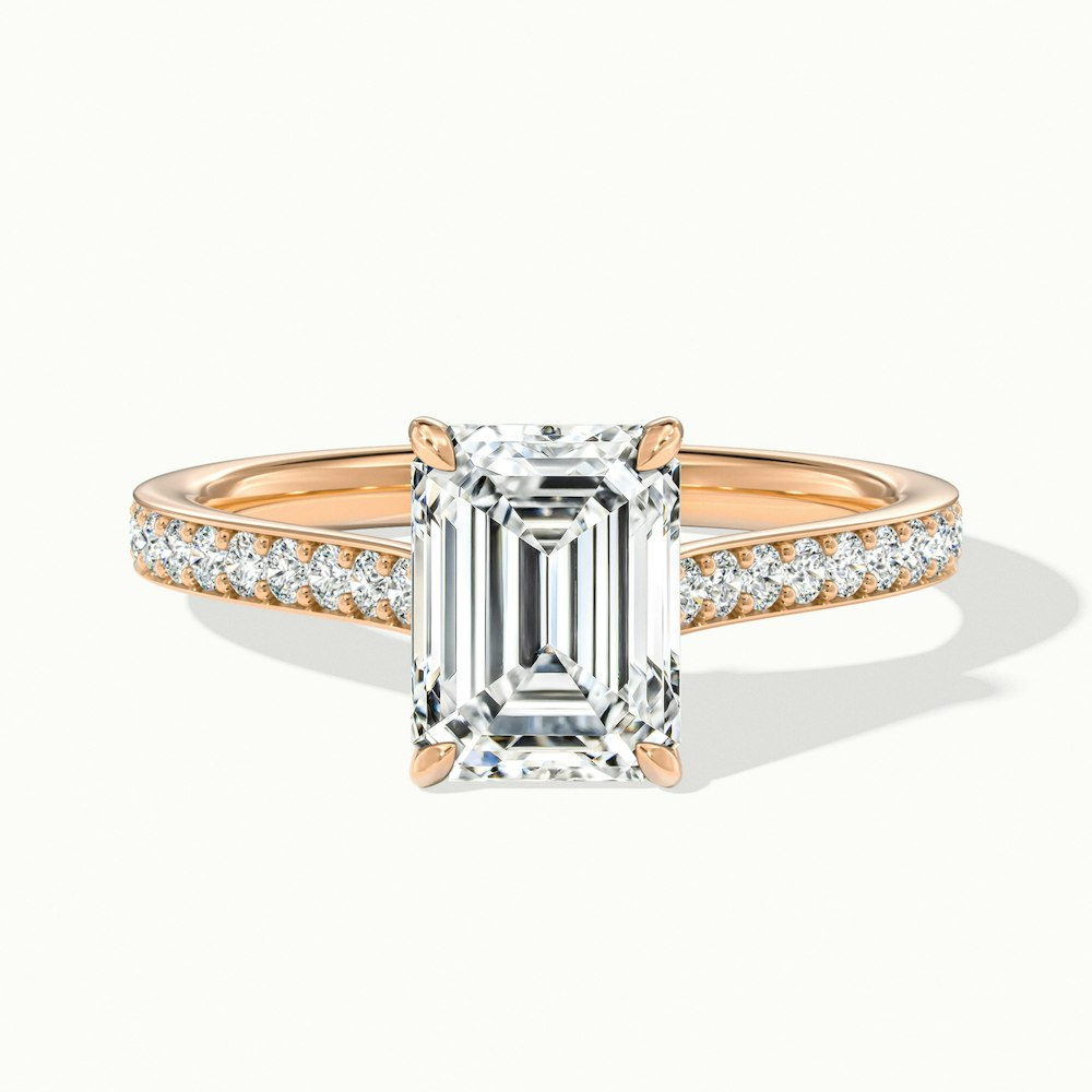 Eliza 3.5 Carat Emerald Cut Solitaire Pave Lab Grown Diamond Ring in 18k Rose Gold