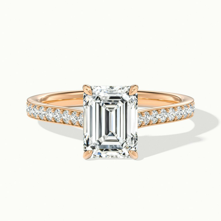 Chase 1 Carat Emerald Cut Solitaire Pave Moissanite Engagement Ring in 14k Rose Gold