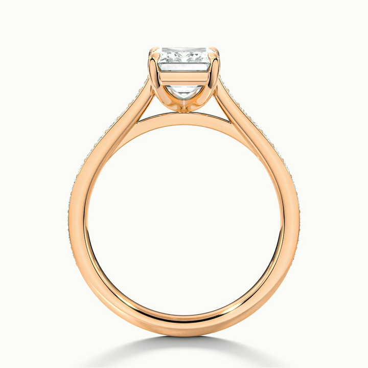 Chase 2 Carat Emerald Cut Solitaire Pave Moissanite Engagement Ring in 18k Rose Gold