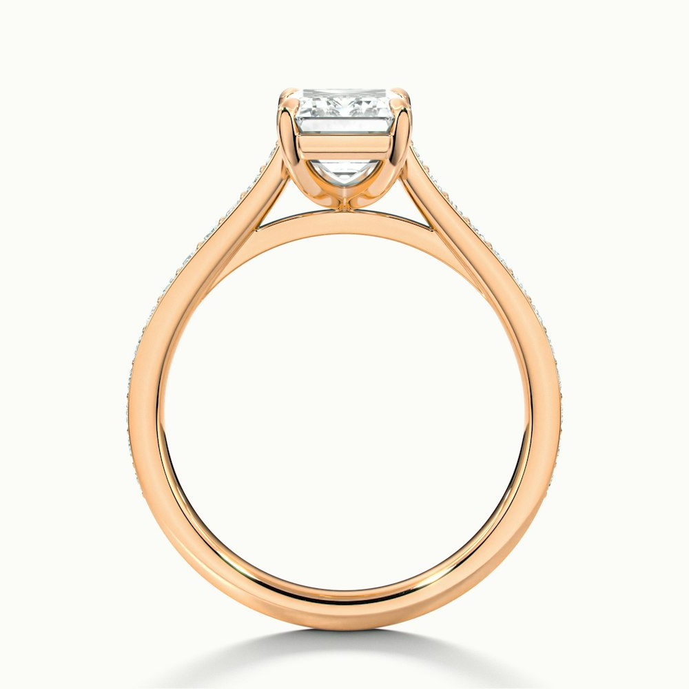 Chase 1.5 Carat Emerald Cut Solitaire Pave Moissanite Engagement Ring in 10k Rose Gold