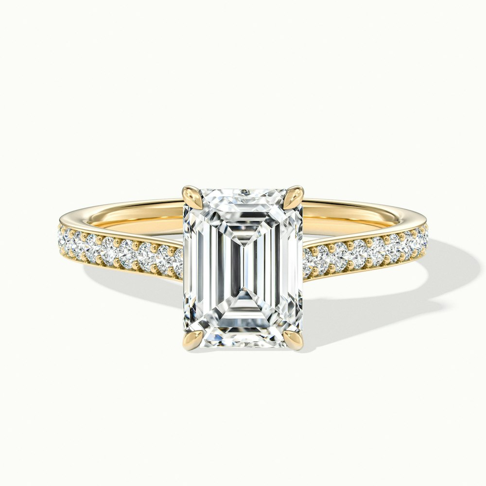 Chase 5.5 Carat Emerald Cut Solitaire Pave Moissanite Engagement Ring in 10k Yellow Gold