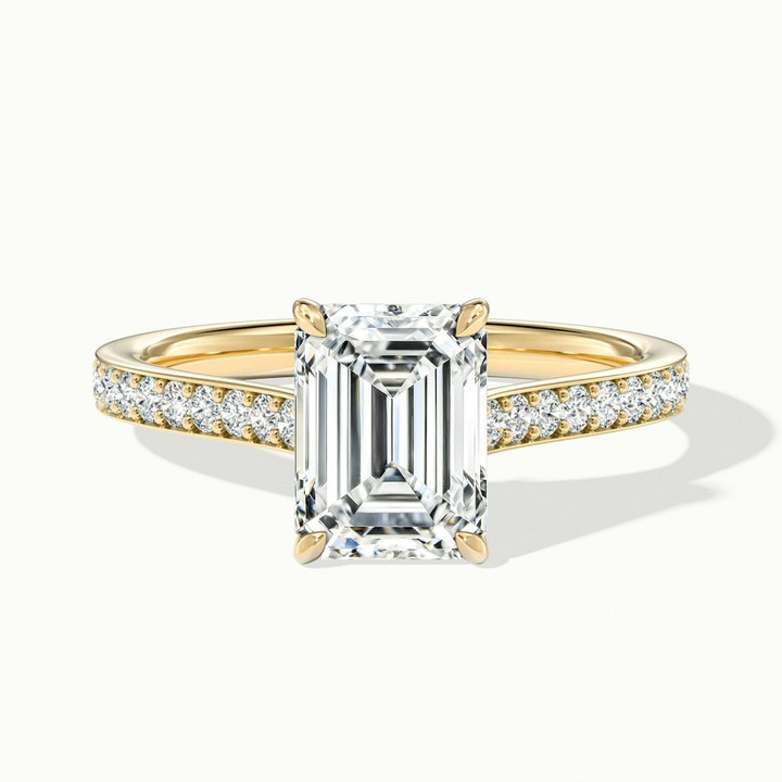 Chase 3 Carat Emerald Cut Solitaire Pave Moissanite Engagement Ring in 18k Yellow Gold