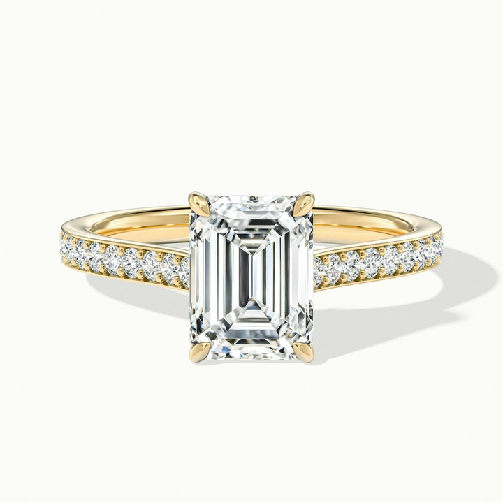 Eliza 2.5 Carat Emerald Cut Solitaire Pave Lab Grown Diamond Ring in 14k Yellow Gold