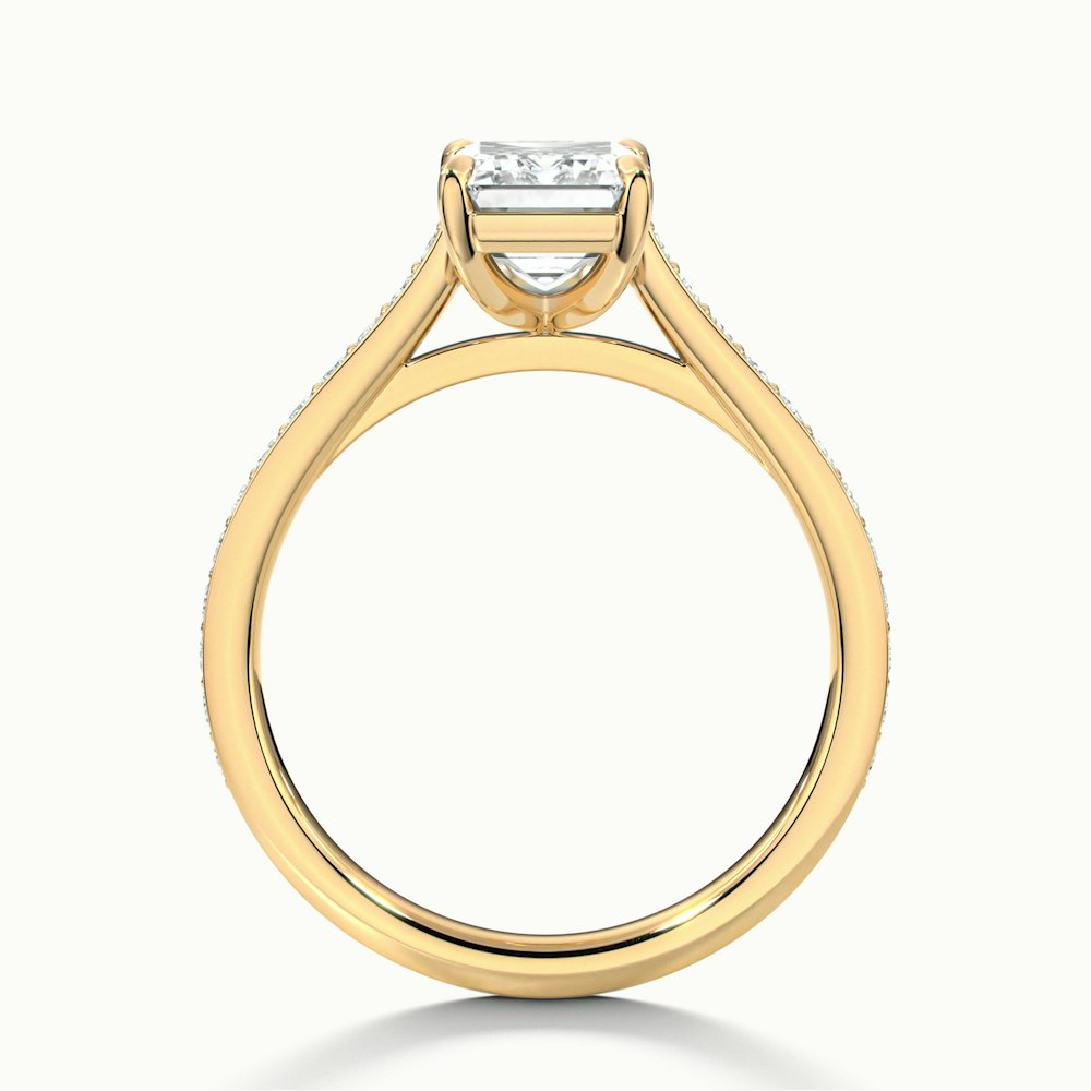 Eliza 4 Carat Emerald Cut Solitaire Pave Lab Grown Diamond Ring in 10k Yellow Gold