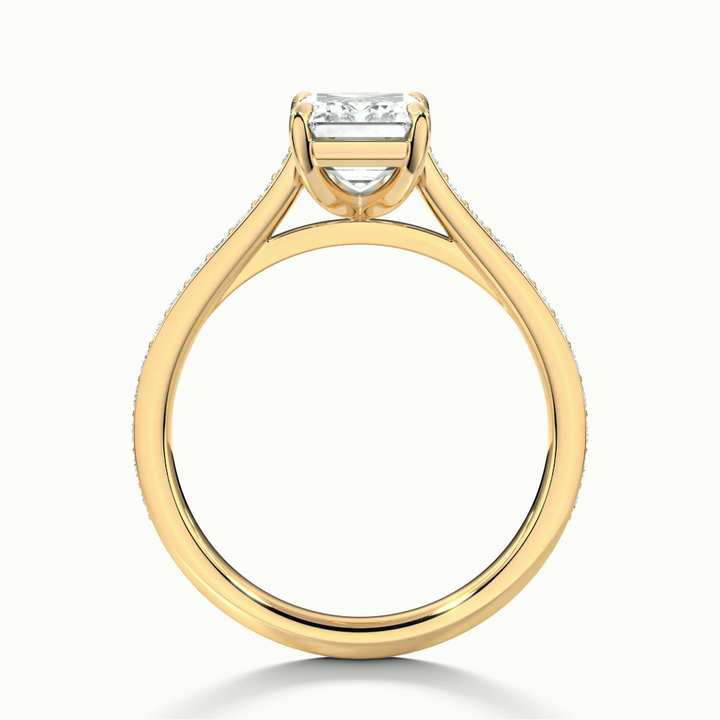 Chase 2.5 Carat Emerald Cut Solitaire Pave Moissanite Engagement Ring in 14k Yellow Gold