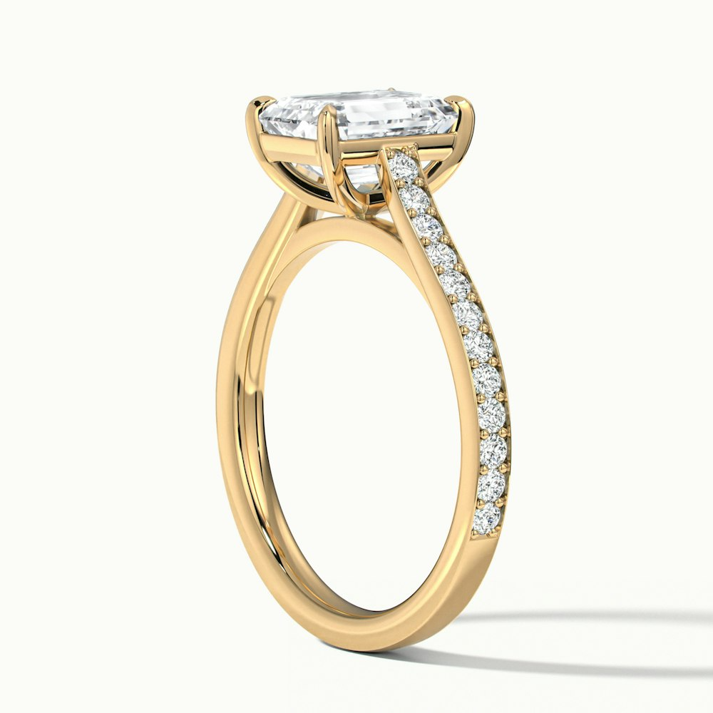 Eliza 4 Carat Emerald Cut Solitaire Pave Lab Grown Diamond Ring in 10k Yellow Gold