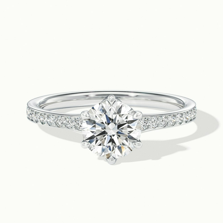 Carol 2 Carat Round Solitaire Pave Moissanite Engagement Ring in 18k White Gold