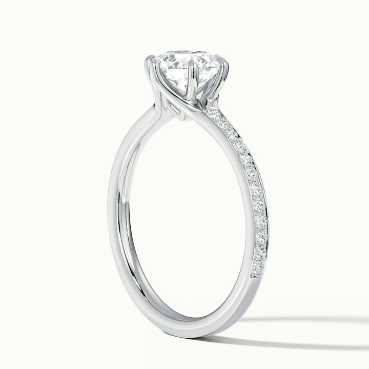 Carol 1 Carat Round Solitaire Pave Moissanite Engagement Ring in 14k White Gold