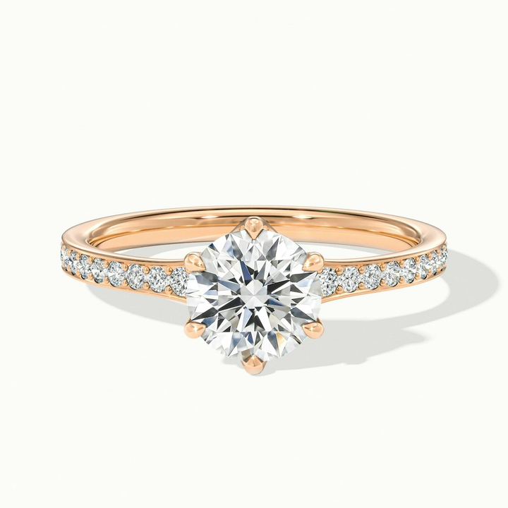 Carol 1 Carat Round Solitaire Pave Moissanite Engagement Ring in 14k Rose Gold