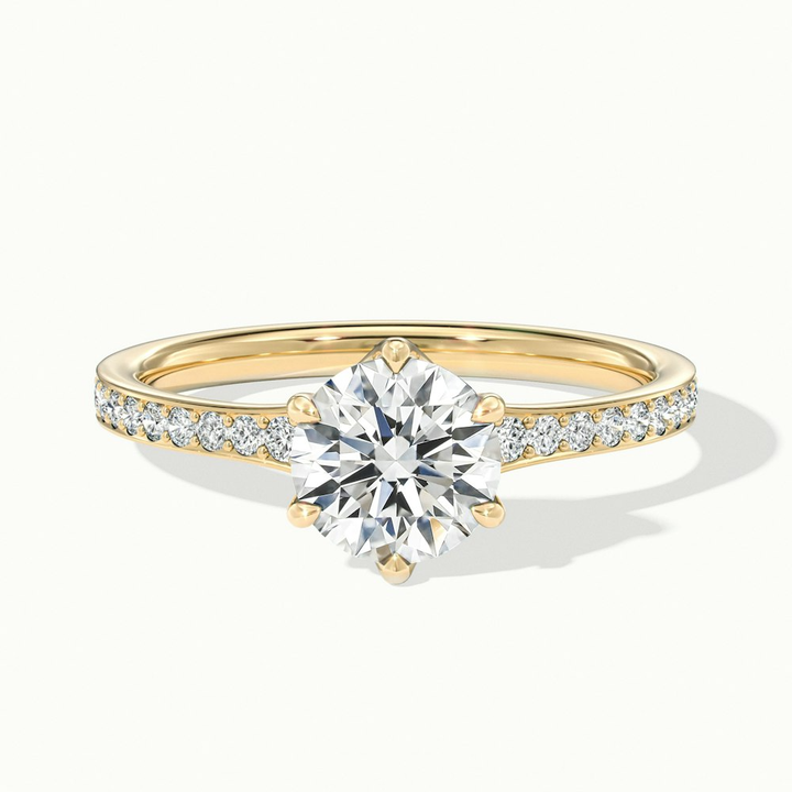 Carol 1 Carat Round Solitaire Pave Moissanite Engagement Ring in 14k Yellow Gold