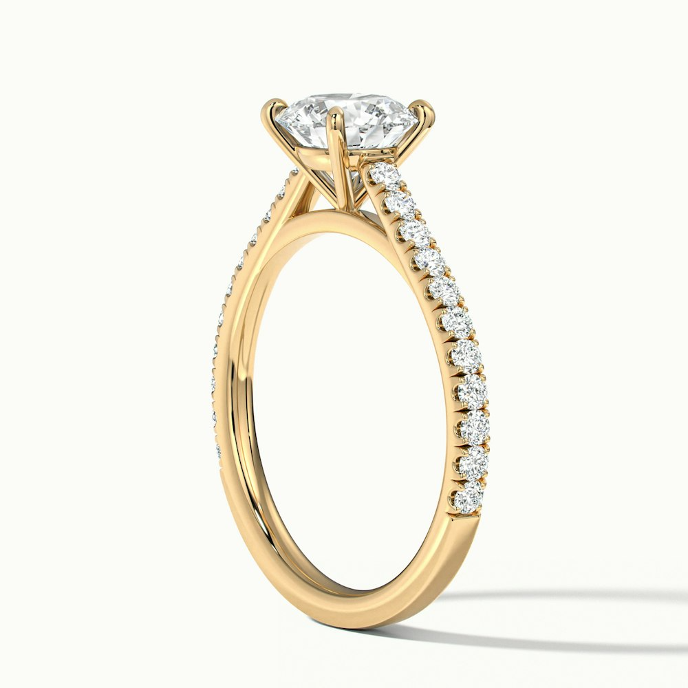 Hope 4 Carat Round Solitaire Scallop Lab Grown Diamond Ring in 10k Yellow Gold