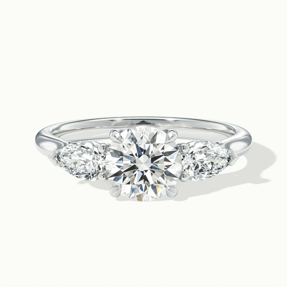 Kai 3 Carat Round 3 Stone Lab Grown Engagement Ring With Pear Side Stone in 18k White Gold