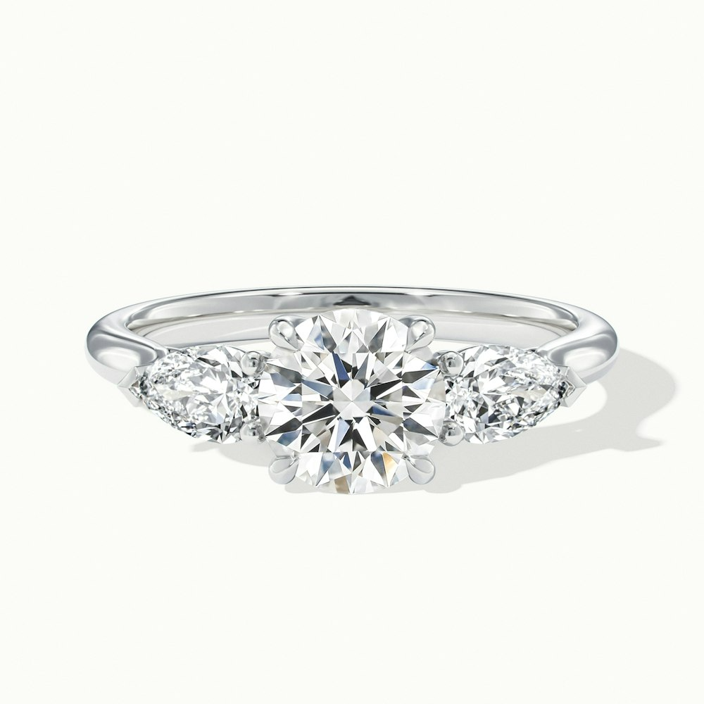 Kai 5 Carat Round 3 Stone Lab Grown Engagement Ring With Pear Side Stone in 10k White Gold