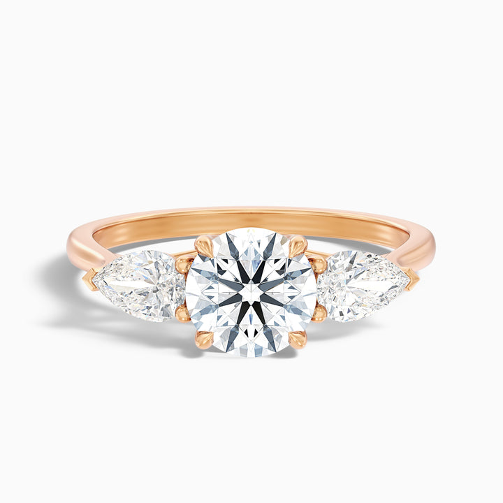 Kai 3.5 Carat Round 3 Stone Lab Grown Engagement Ring With Pear Side Stone in Platinum - Front View