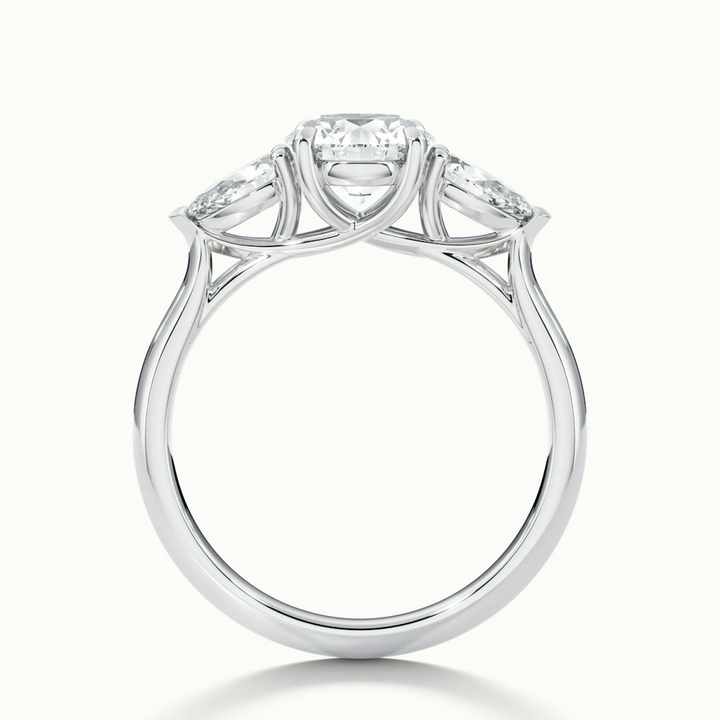 Kai 4.5 Carat Round 3 Stone Lab Grown Engagement Ring With Pear Side Stone in 18k White Gold