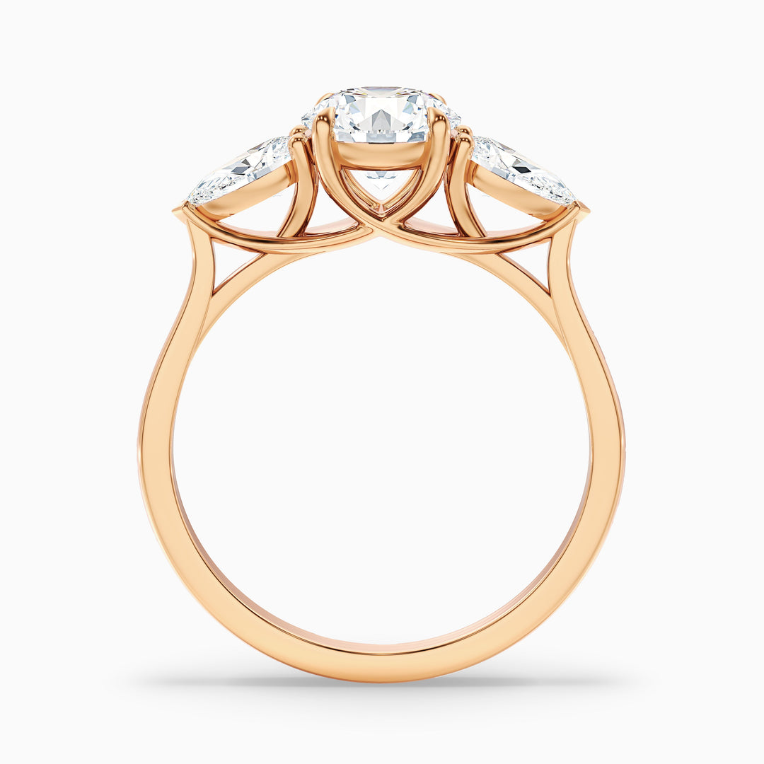 Kai 2.5 Carat Round 3 Stone Lab Grown Engagement Ring With Pear Side Stone in Platinum - Side View