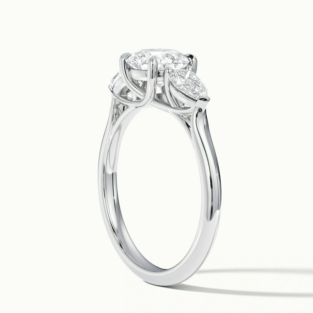 Kai 1.5 Carat Round 3 Stone Lab Grown Engagement Ring With Pear Side Stone in 10k White Gold