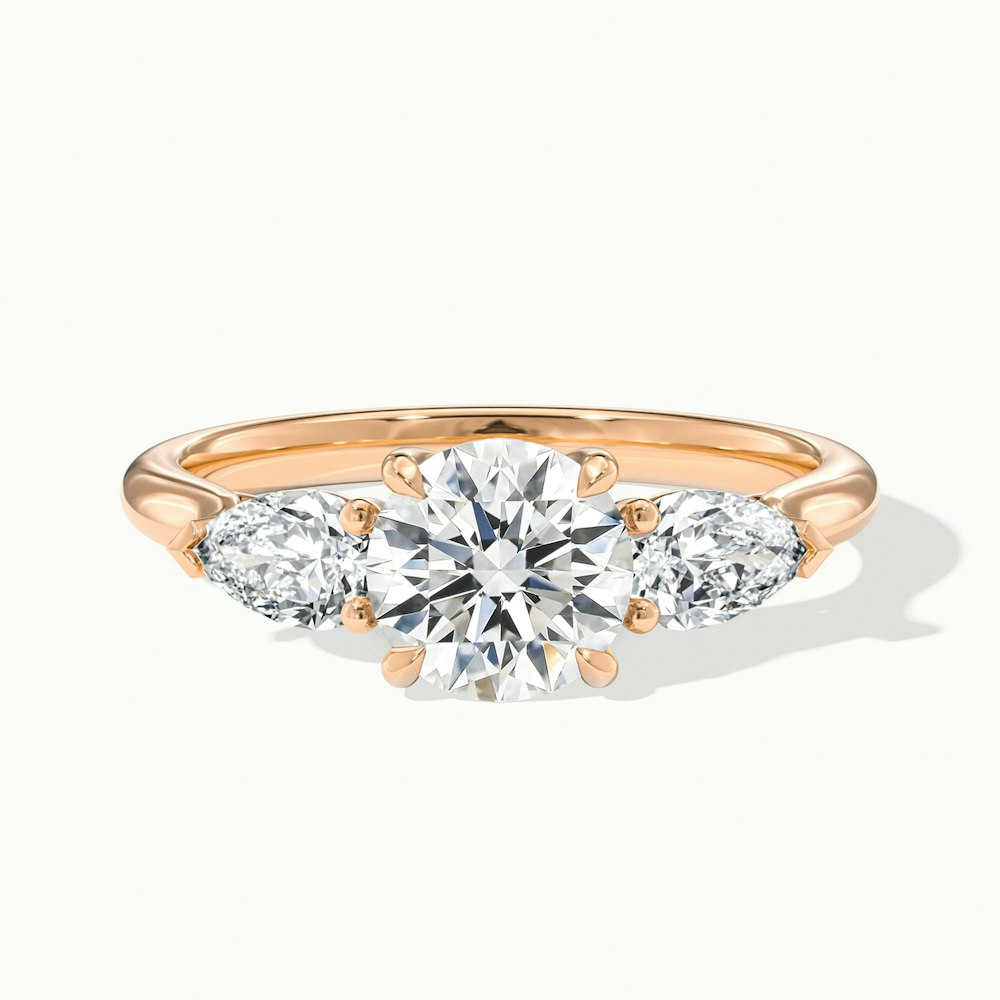 Olia 6 Carat Round 3 Stone Moissanite Diamond Ring With Pear Side Stone in 18k Rose Gold