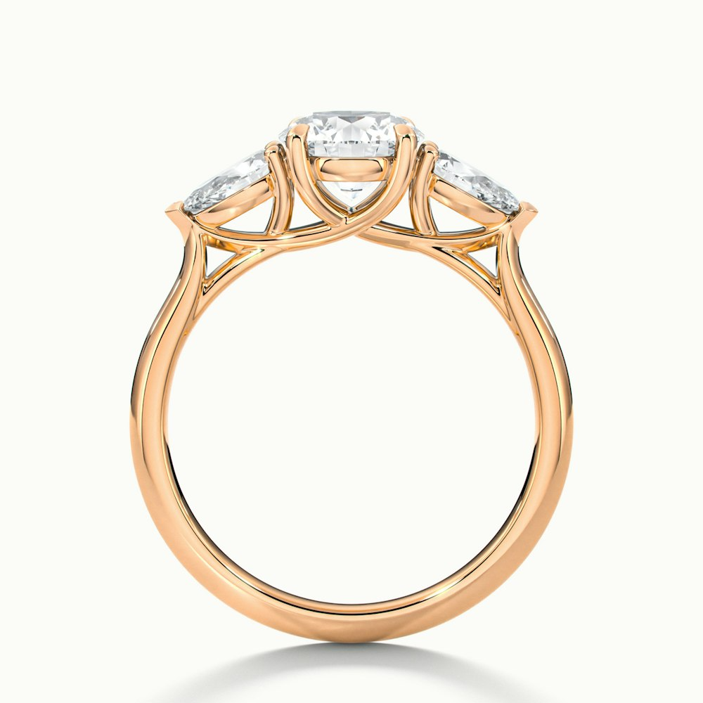 Amaya 5 Carat Round 3 Stone Moissanite Diamond Ring With Pear Side Stone in 10k Rose Gold