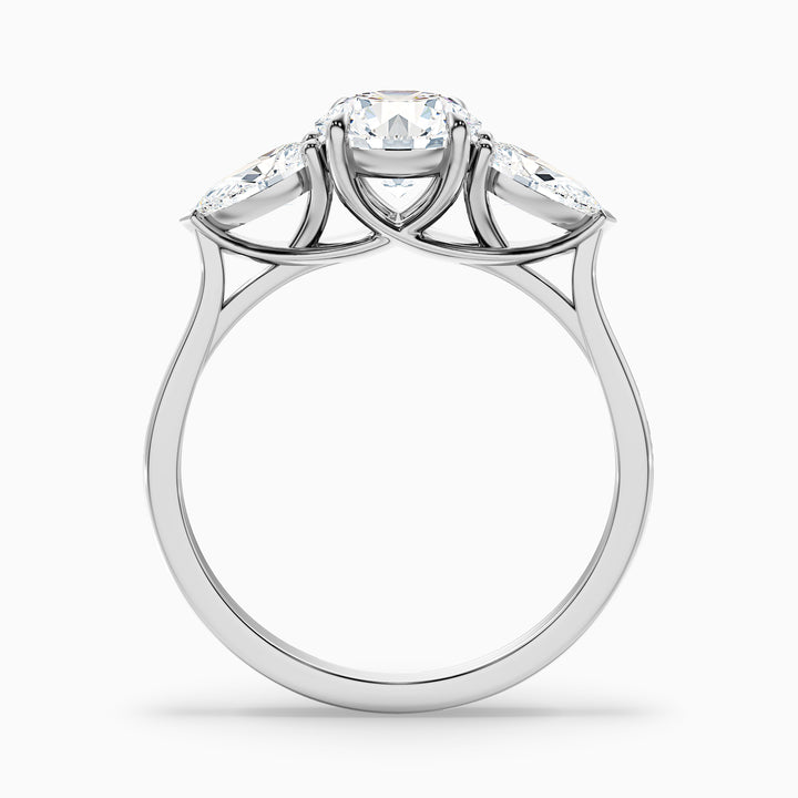 olia 7 carat round 3 stone moissanite diamond ring with pear side stone in 10k white gold -  Side View