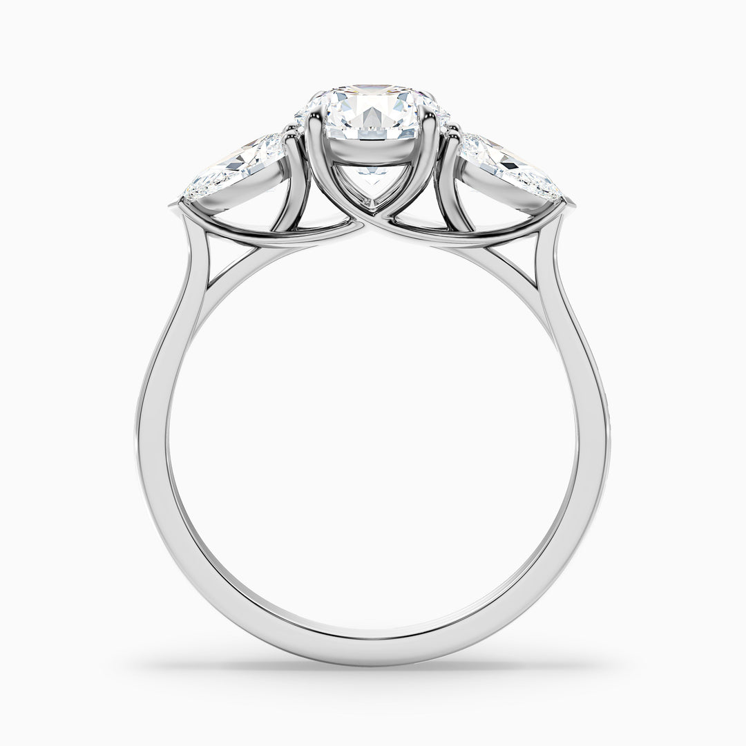 Kai 2 Carat Round 3 Stone Lab Grown Engagement Ring With Pear Side Stone in Platinum - Side View