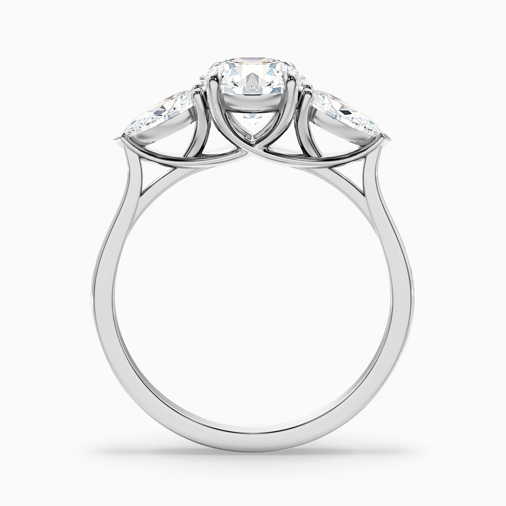 Amaya 4 Carat Round 3 Stone Moissanite Diamond Ring With Pear Side Stone - Side View