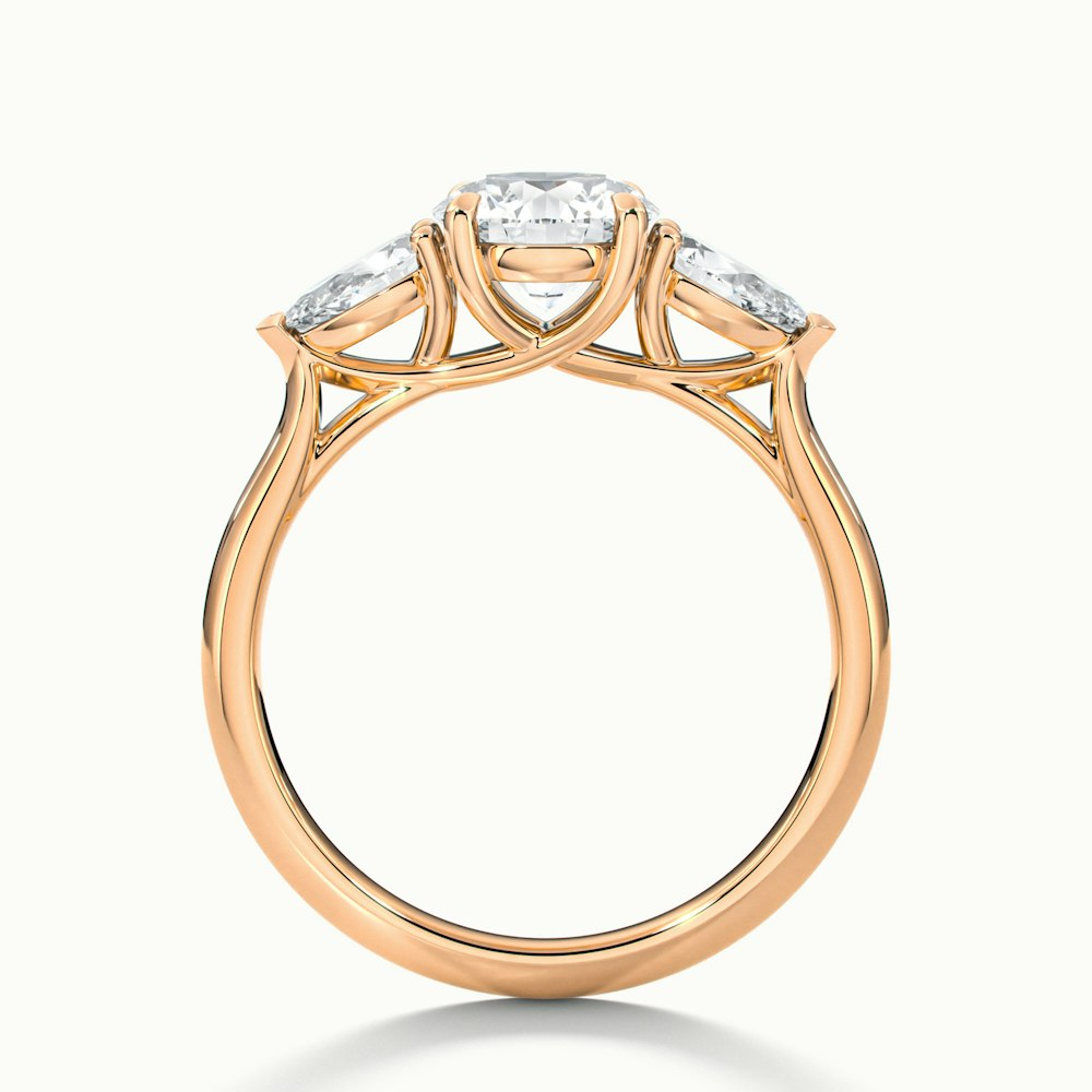 Amaya 3 Carat Round 3 Stone Moissanite Diamond Ring With Pear Side Stone in 18k Rose Gold