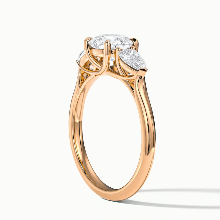 Kai 1.5 Carat Round 3 Stone Lab Grown Engagement Ring With Pear Side Stone in 10k Rose Gold