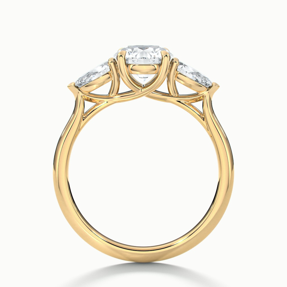 Olia 8 Carat Round 3 Stone Moissanite Diamond Ring With Pear Side Stone in 18k Yellow Gold